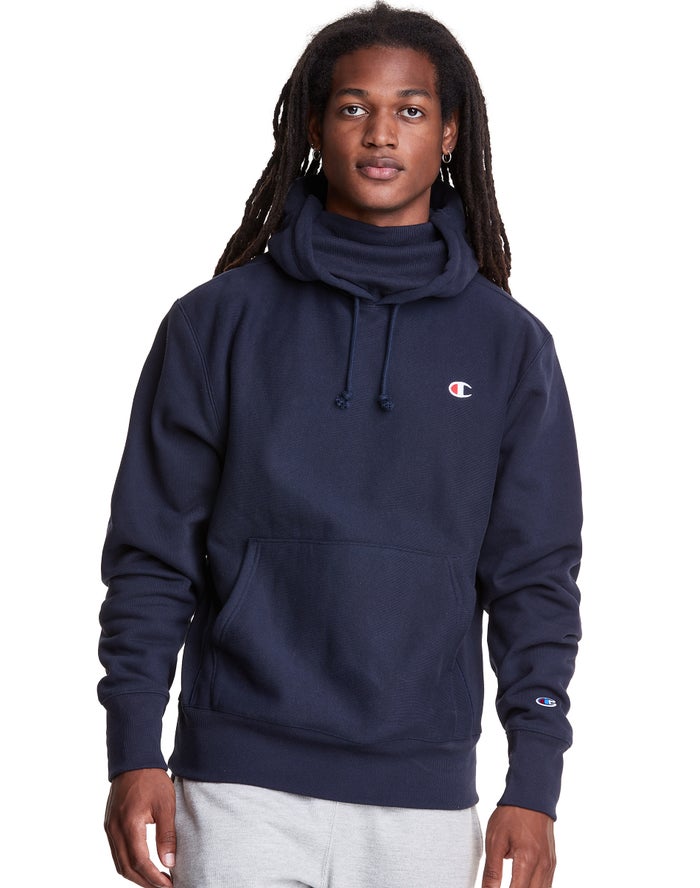 Champion Mens Hoodie NZ - Defender Series Reverse Weave® With Attached Ribbed Inset Mask Navy ( 2051